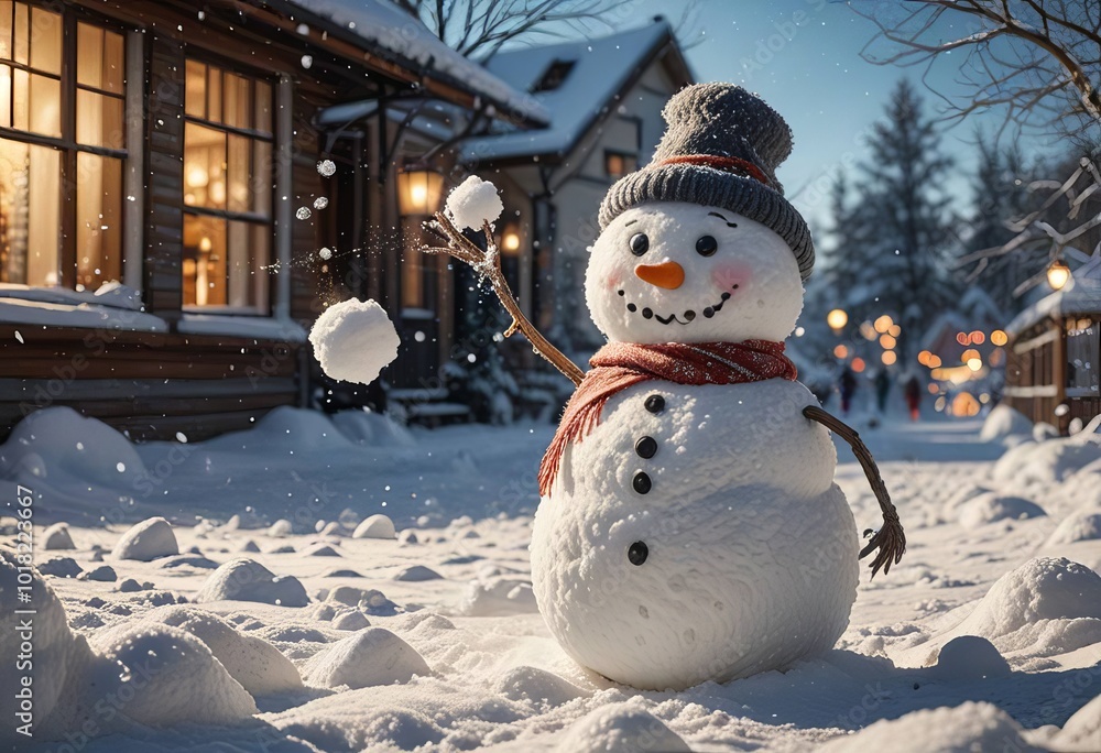 Obraz premium Snowman in winter background