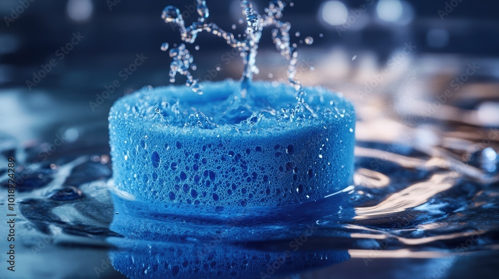 Active absorption scene showing a blue sponge pulling in water, with ...