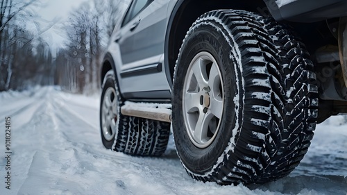 wheel of the car in the snow