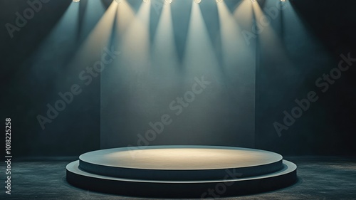 Circular Stage Platform Illuminated by Spotlights