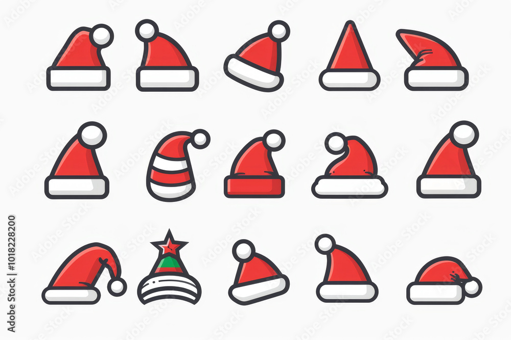 Santa hat icon, christmas hat, santa claus cap, red holiday costume symbol, xmas hat flat sign on white