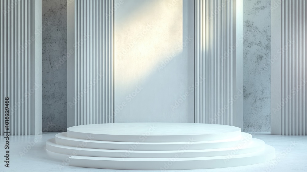 White Circular Platform with Abstract Background White Circular Platform with Abstract Background