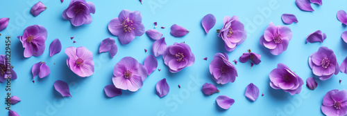 Wallpaper Mural Bright Purple Flowers Flowing Across a Blue Surface in a Vibrant Top View Composition Torontodigital.ca