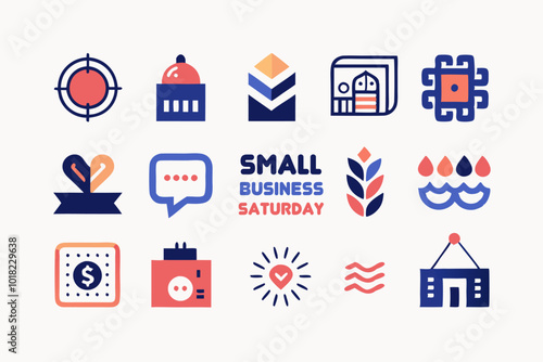 Minimalist small business saturday logo with abstract icons for event promotion