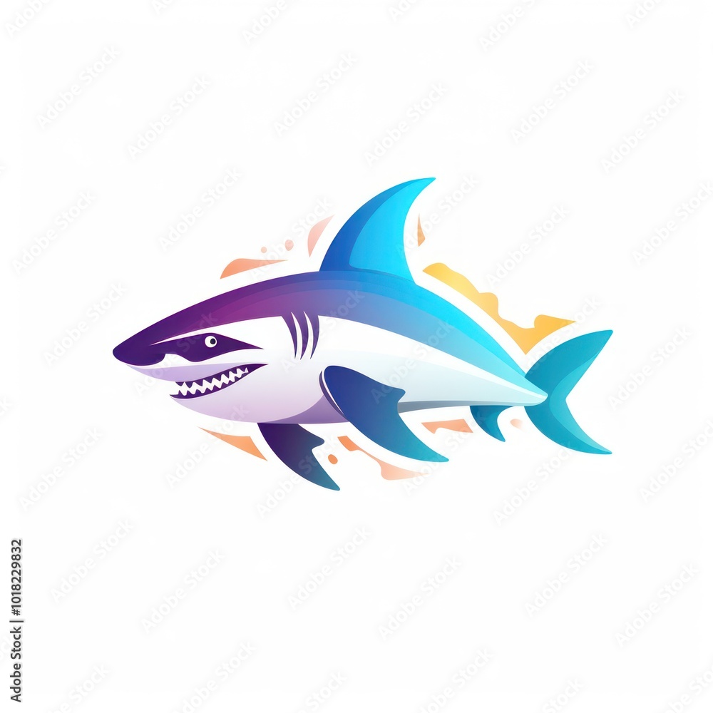 Fototapeta premium Vibrant Gradient Shark Illustration on White Background. Modern Marine Vector Art