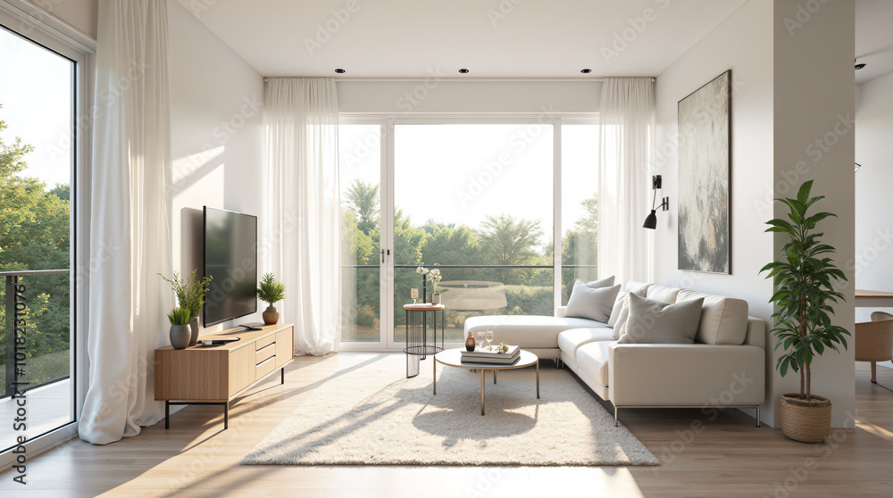 A modern living room interior large windows with natural light A modern living room interior large windows with natural light