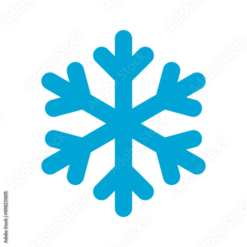 Vector Flat Snowflake  Blue Icon Design on White Background. Winter Chrtistmas Simple Symbol for Card, Package, Sticker, Web, Label, Logo, Banner, Card.
