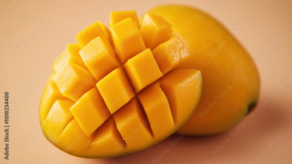 Fresh tropical mango on pastel background for culinary and seasonal projects Fresh tropical mango on pastel background for culinary and seasonal projects