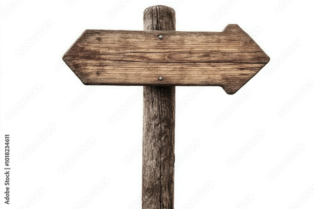 A wooden signpost with a wooden arrow pointing to the right A wooden signpost with a wooden arrow pointing to the right