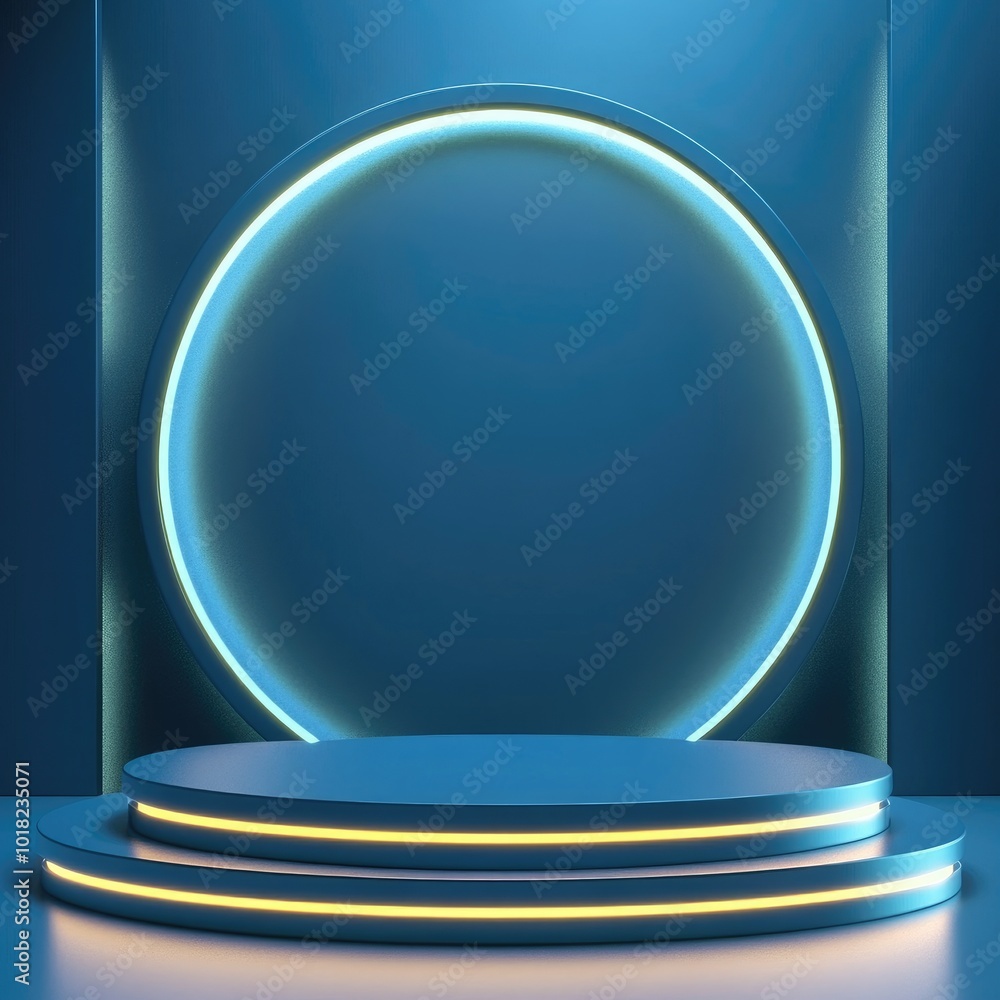 Blue and Yellow Abstract Background with Circular Platform Blue and Yellow Abstract Background with Circular Platform