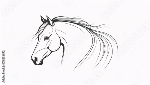 Black and white line drawing of a horse's head.