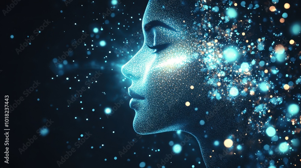 Ethereal Woman with Glowing Stardust Effect - Conceptual Digital Art Ethereal Woman with Glowing Stardust Effect - Conceptual Digital Art