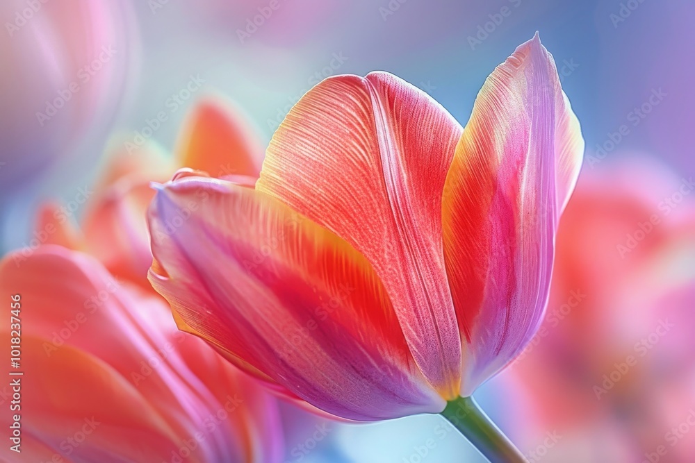 Fototapeta premium Tulip Flower Macro Blossom, Tulip Closeup, Blooming Tulips, Copy Space