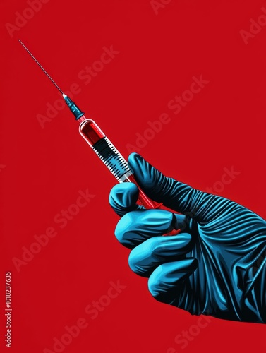 Medical Drawing of Syringe with Blood Background