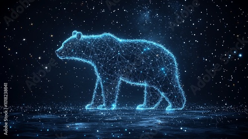 Amidst a background of endless digital starscape, this silent wireframe bear symbolizes the intersection of natural form and virtual technology. photo