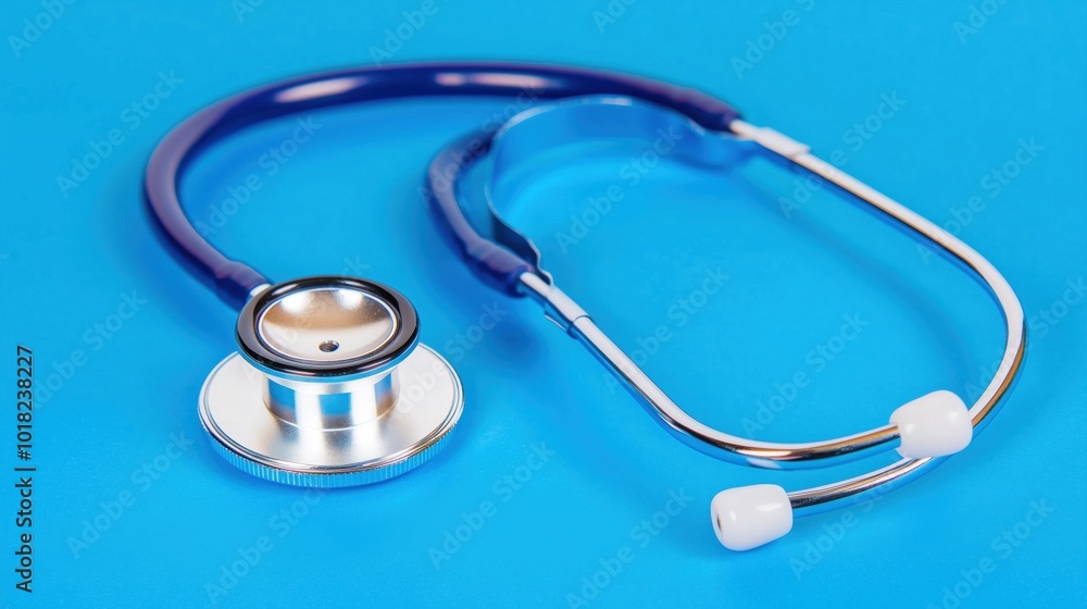 Medical stethoscope on blue background for healthcare design Medical stethoscope on blue background for healthcare design