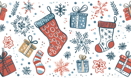 New Year and Christmas card, graphic advertising backgrounds in a doodle 2D illustrator style.