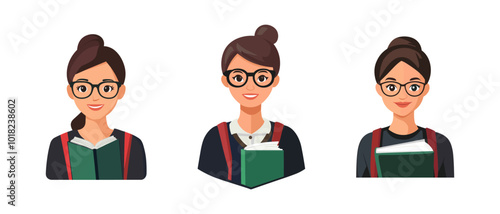 The best teacher portrait woman. Vector school illustration of Best Teacher. Funny poster, template, gift for graduation. Appreciation, teachers set isolated on white background