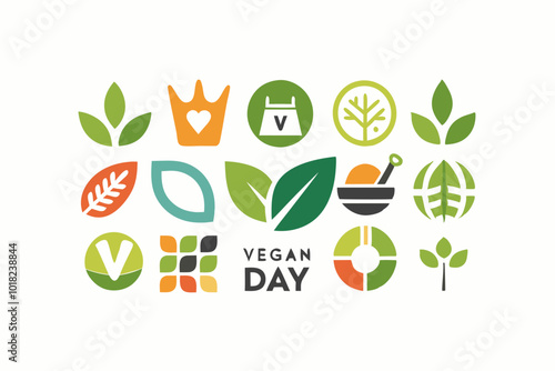 Abstract minimalist icons for world vegan day celebration design