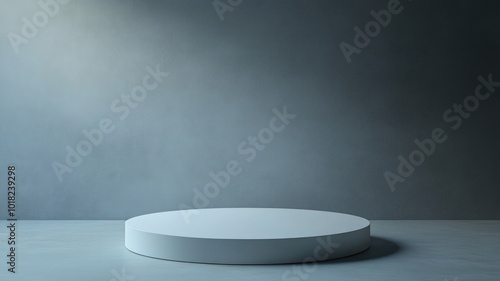 A White Cylinder Platform in Front of a Gray Wall