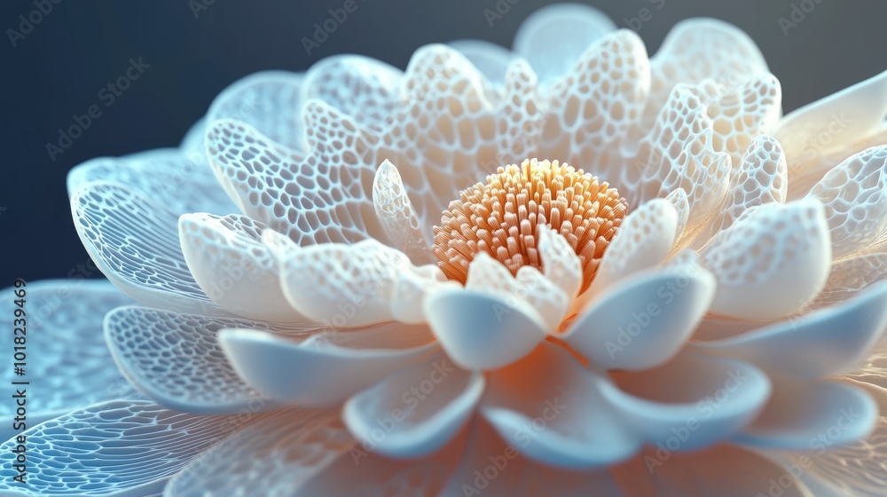 A 3D rendering of a blooming flower with unique layered petals, delicately shaped and arranged in a stunning display of intricate, raised textures A 3D rendering of a blooming flower with unique layered petals, delicately shaped and arranged in a stunning display of intricate, raised textures