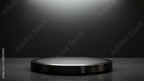 Black Circular Pedestal on a Dark Surface