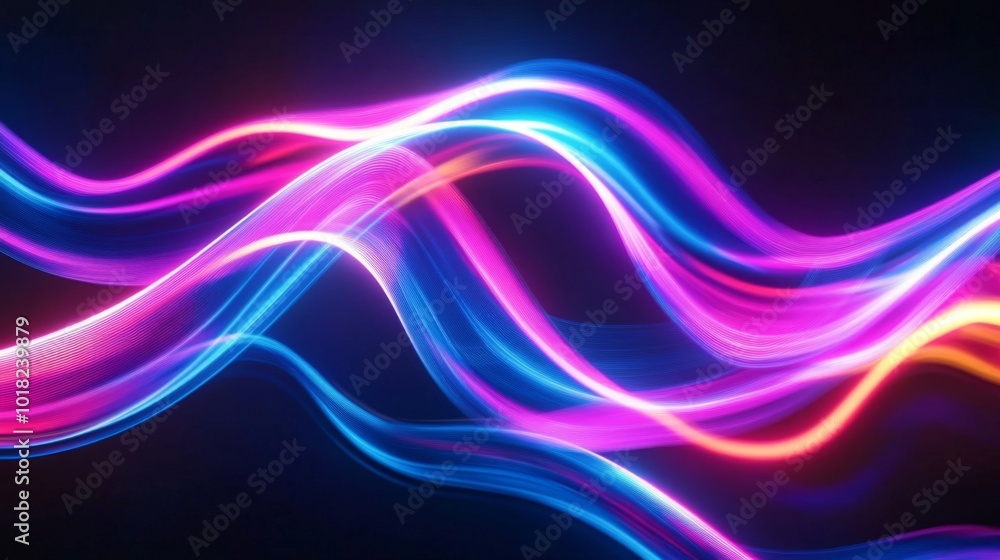 Fototapeta premium Abstract Neon Waves of Blue, Pink, and Yellow Light