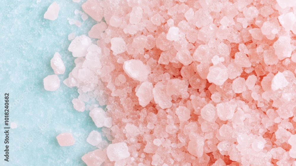 Pink himalayan salt on blue background for spa and culinary concepts Pink himalayan salt on blue background for spa and culinary concepts