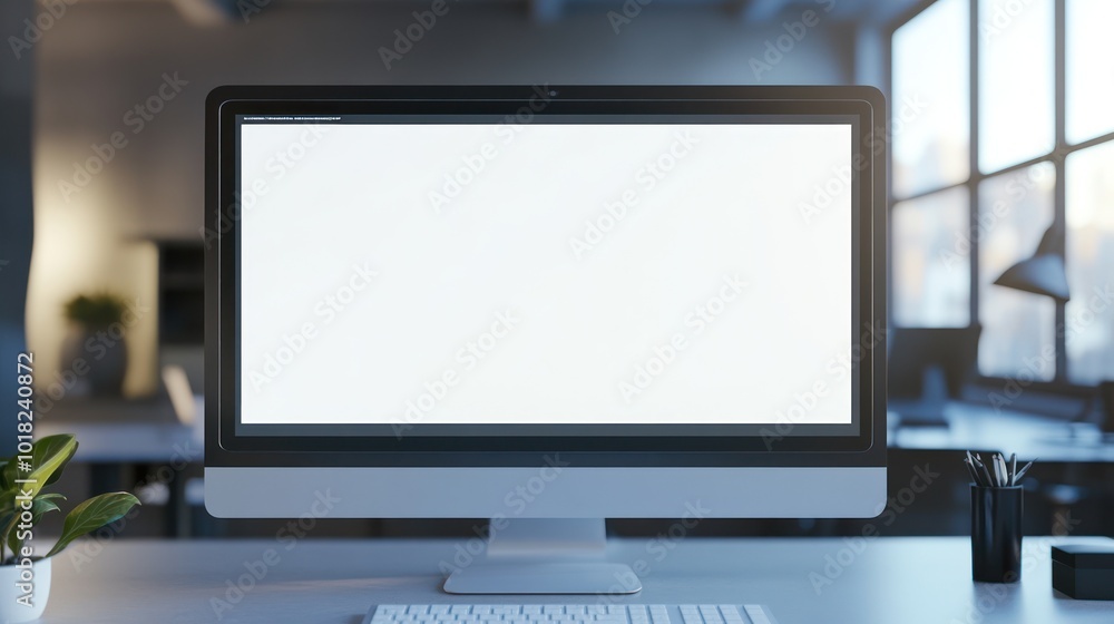 Blank Computer Screen in Modern Office Blank Computer Screen in Modern Office