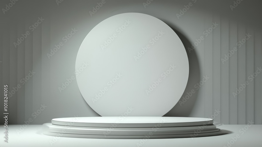 White Circular Platform with Oval Background in a Minimalist Setting White Circular Platform with Oval Background in a Minimalist Setting