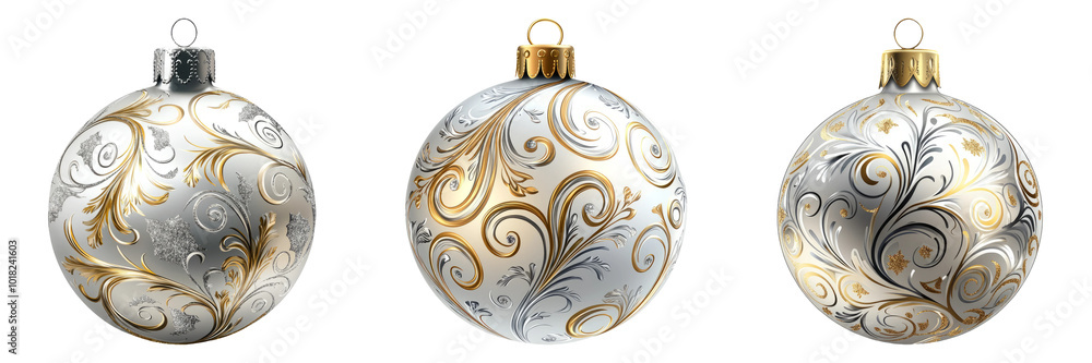 Fototapeta premium Gold Christmas ornament with intricate floral patterns isolated on transparent PNG background image perfect for holiday invitations or seasonal designs