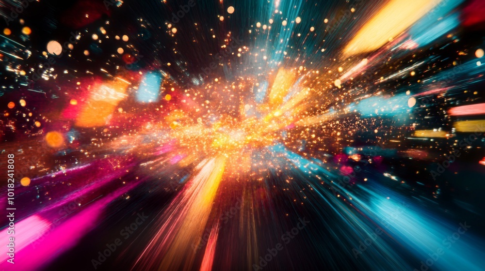 Obraz premium Abstract Burst of Colorful Light with Glittering Particles