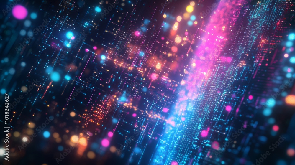 Abstract Digital Network with Glowing Lines and Bokeh Lights Abstract Digital Network with Glowing Lines and Bokeh Lights