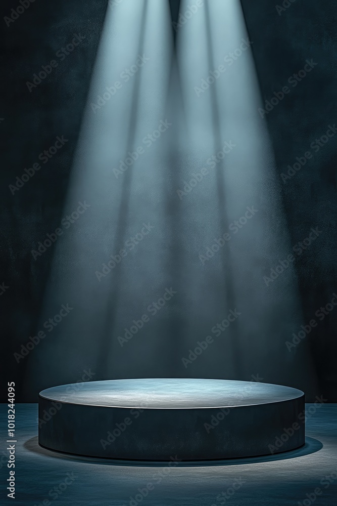 Circular Platform Illuminated by Two Spotlights in a Dark Setting Circular Platform Illuminated by Two Spotlights in a Dark Setting