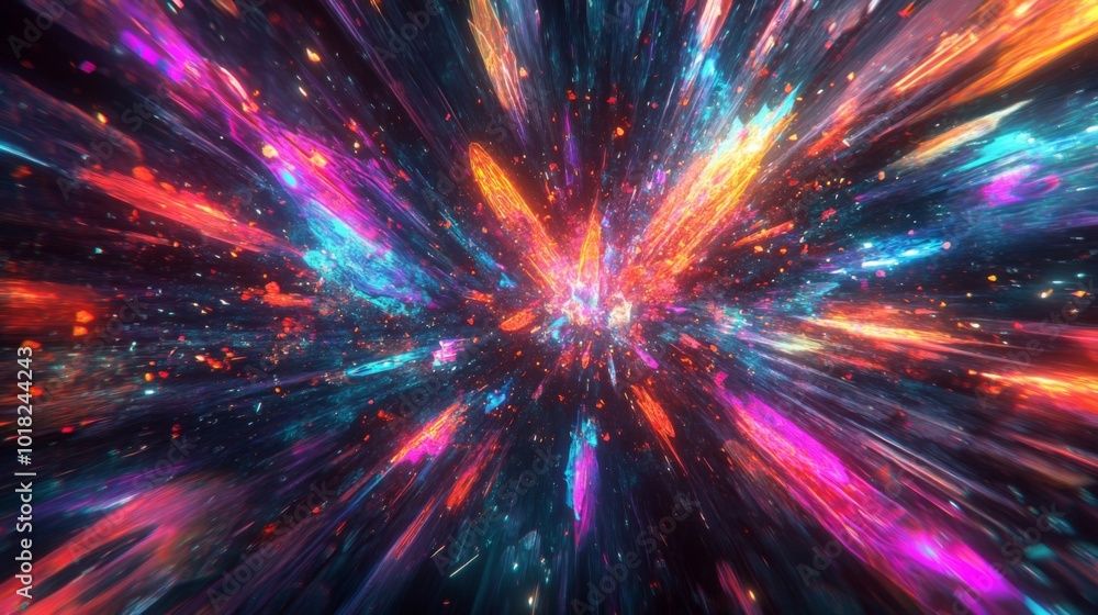 Abstract Cosmic Explosion with Vivid Hues and Glittering Dust Abstract Cosmic Explosion with Vivid Hues and Glittering Dust
