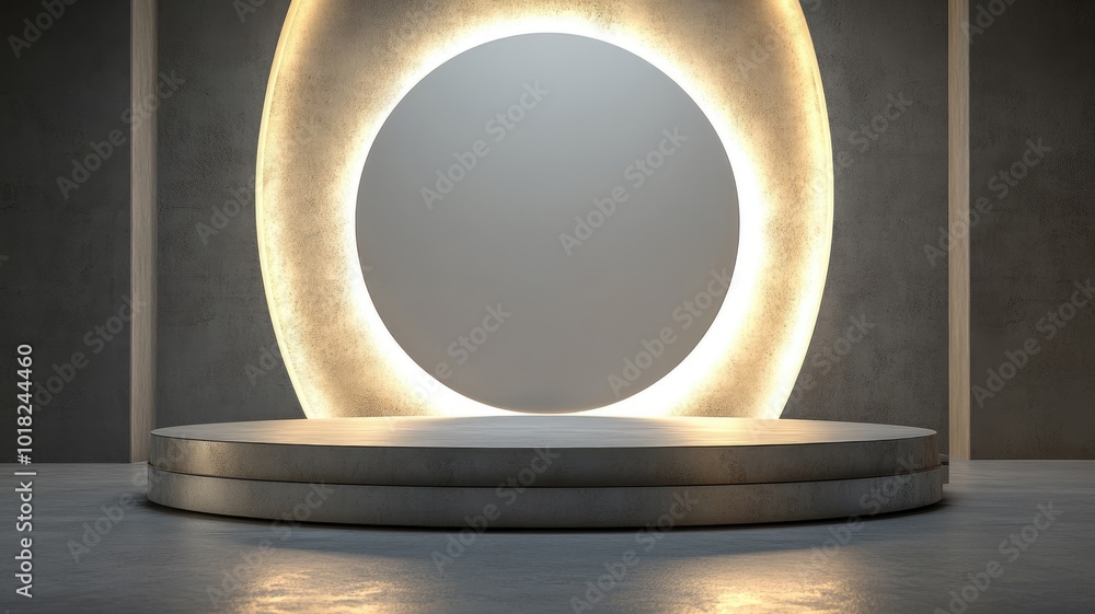 Concrete Platform with a Circular Light in a Minimalist Setting Concrete Platform with a Circular Light in a Minimalist Setting