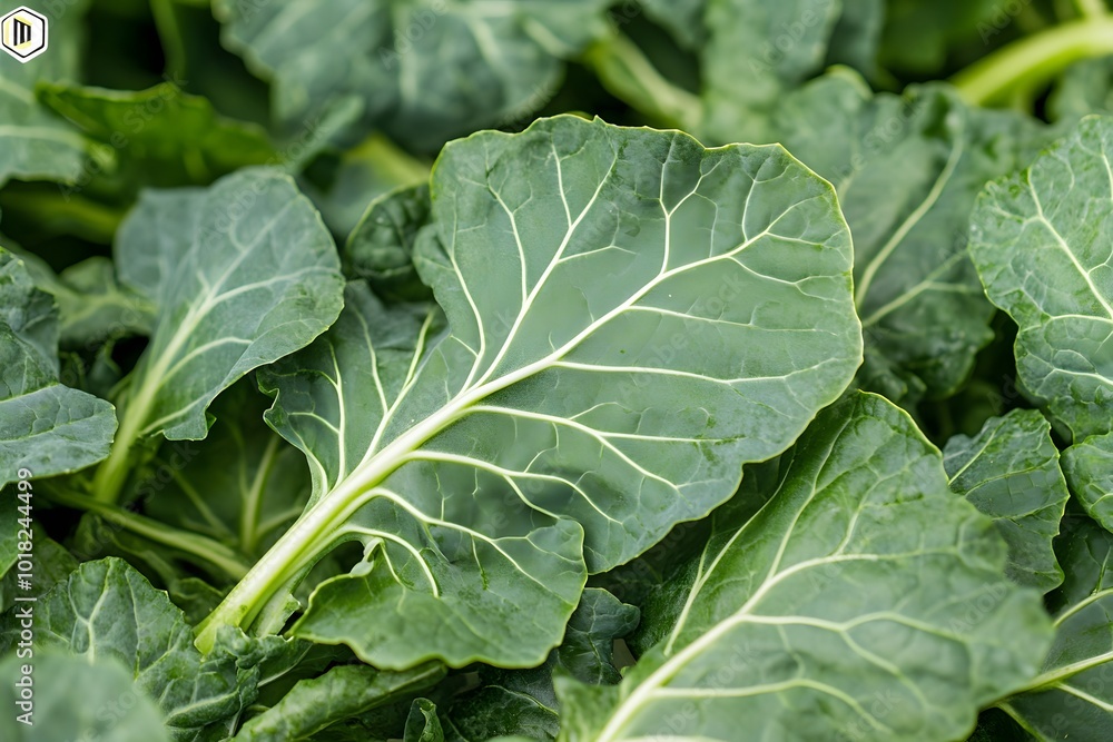 Fresh, green collard leaves with visible veins, showcasing their vibrant color and texture, ideal for healthy dishes and salads. Fresh, green collard leaves with visible veins, showcasing their vibrant color and texture, ideal for healthy dishes and salads.