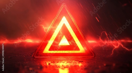 Red danger warning triangle with blur and lightning effects, ideal for hazard alerts.