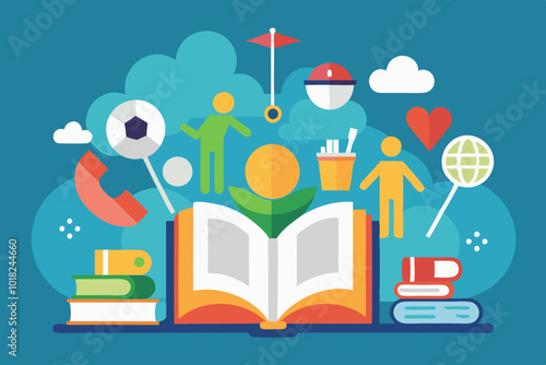 Engaging community book clubs concept with colorful illustrative elements