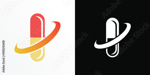 Capsule pill medicine drug logo icon.