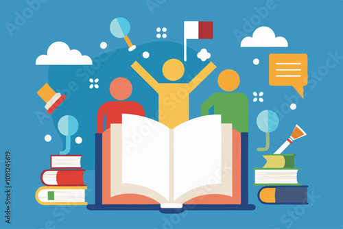 Community book clubs concept with diverse people and open book for group reading and discussion