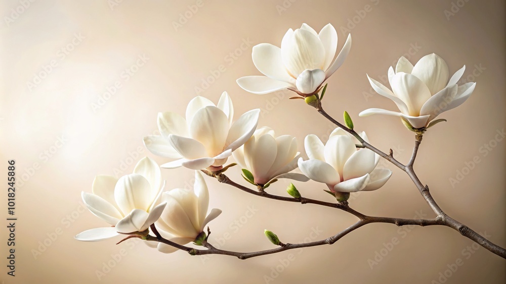 Minimalist white magnolias on soft creamy beige background Minimalist white magnolias on soft creamy beige background