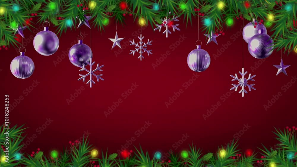 custom made wallpaper toronto digitalAnimation silver ball frame on red background for design Christmas or New year template.