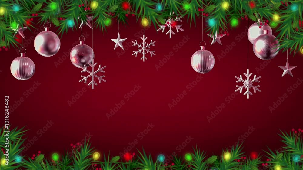 Animation silver ball frame on red background for design Christmas or New year template. Animation silver ball frame on red background for design Christmas or New year template.