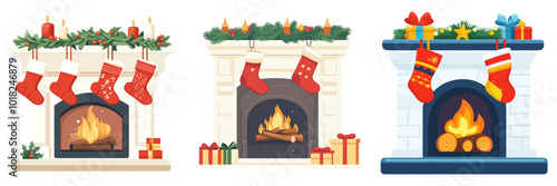 Festive Christmas fireplace isolated on transparent PNG background image perfect for holiday-themed illustrations or seasonal design projects