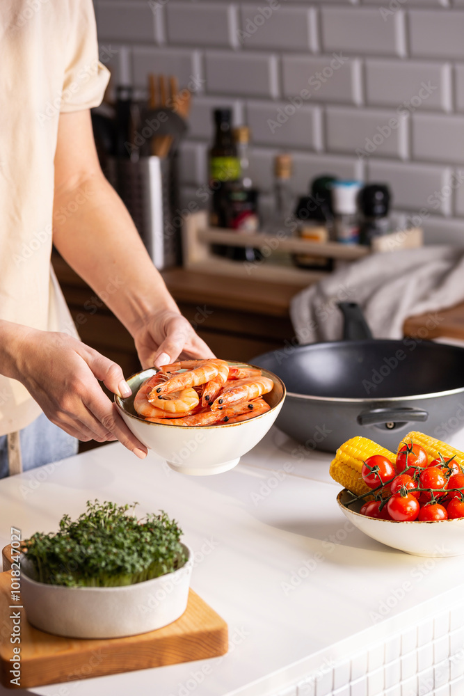 cooking shrimp in a frying pan cooking shrimp in a frying pan