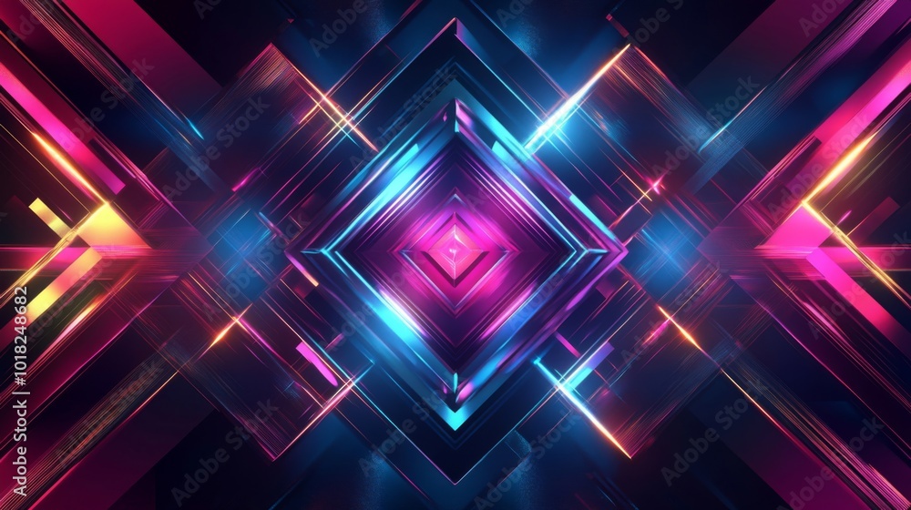 Abstract Geometric Shapes with Neon Glowing Lines Abstract Geometric Shapes with Neon Glowing Lines
