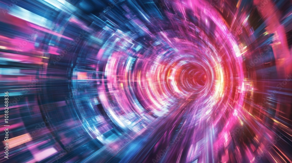 Abstract Digital Tunnel with Vibrant Colors and Light Streaks Abstract Digital Tunnel with Vibrant Colors and Light Streaks