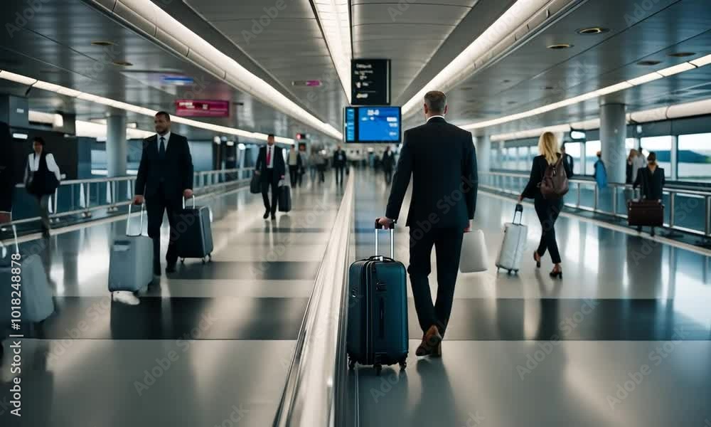 People walking in an airport. People walking in an airport.