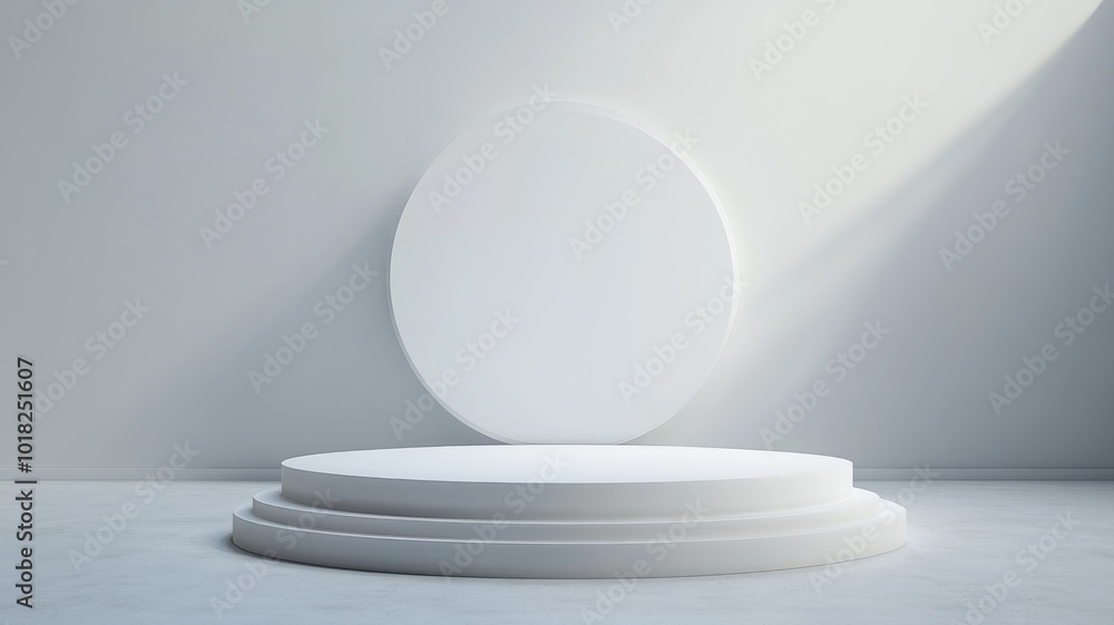 White Circular Platform and Oval Shape on a White Wall White Circular Platform and Oval Shape on a White Wall